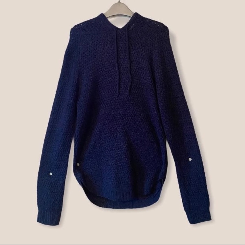 Drawstring Knitted Sweater Hoodie (Navy)